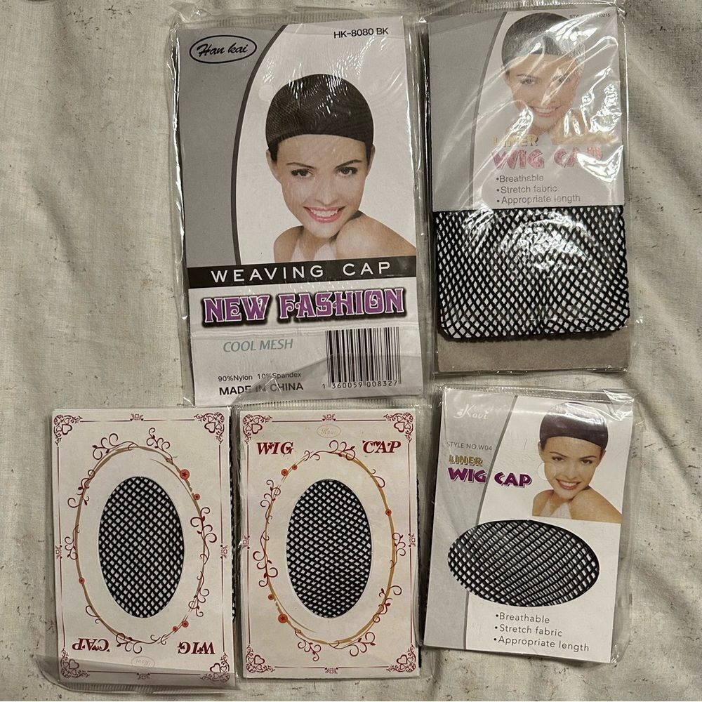 (5) New Black wig caps, OS